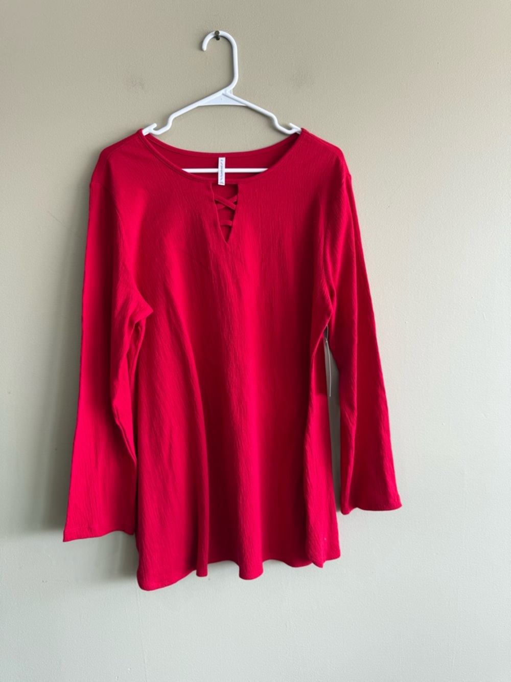 NWT Passport Red Long-Sleeve Crisscross Neck Top